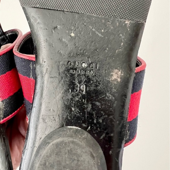 GUCCI || Horsebit Red Blue Web Stripe Black Leather Thong Sandal Flat EU 39 US 9 - Picture 15 of 15